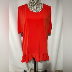 Plus Size 18/20 Cato Ruffle Hem Round Neck Short Sleeve Comfortable Knit Tunic